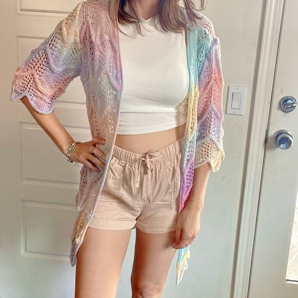 Vibrant Ombre Lightweight 1/2 Sleeve Open Front Cardigan - Picture 5 of 17